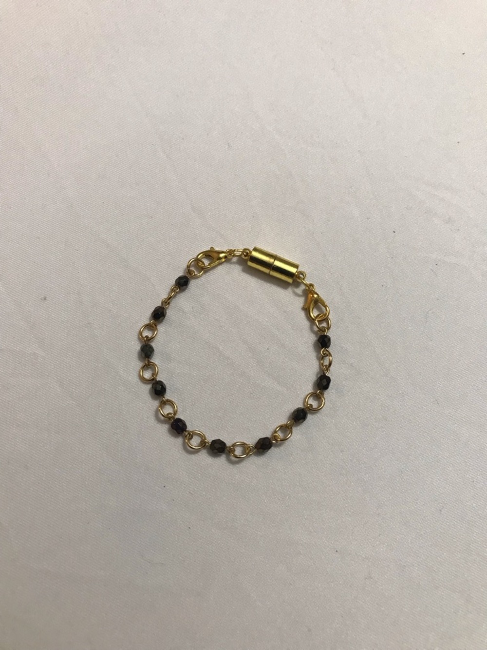 Gold Tone Dainty Delicate Black Beaded Bracelet Magnetic Clasp for Stacking